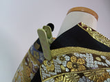 New Silk Furisode Kimono | Kanoko Shibori Floral Pattern Gold Leaf Pure Silk Red and Black Gradation Japanese Formal Kimono