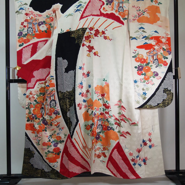 豪華 振袖 御所車文様 金駒刺繍 絞り 正絹 やや難あり – MIYABI 