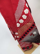 New Silk Furisode Kimono｜鹿子絞り 花文様 金彩 正絹 赤黒ぼかし Japanese Formal Kimono