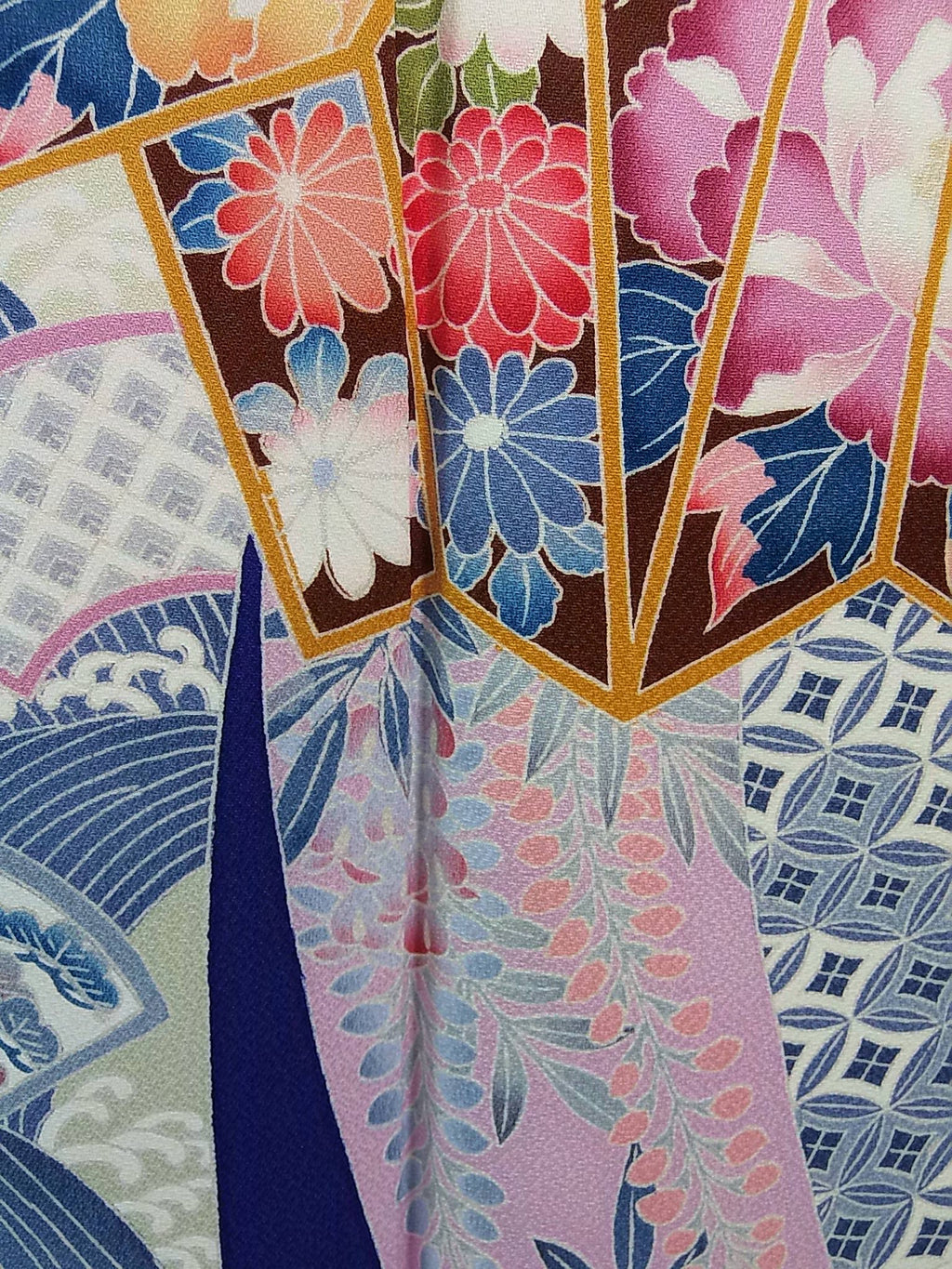 Noshi Pattern Gorgeous Furisode (Furisode) Kimono, Pure Silk with Yuzen Floral Noshi ...