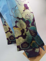 美品 振袖 長襦袢セット 作家物 正絹 金彩 銀通糸 花文様 上品ブルー系 ガード加工済　Easy-to-wear furisode