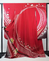 New Silk Furisode Kimono｜鹿子絞り 花文様 金彩 正絹 赤黒ぼかし Japanese Formal Kimono