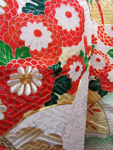 Silk 振袖 長襦袢セット 花扇面文様 金駒刺繍 古典柄 上品華やか 和装 Kimono