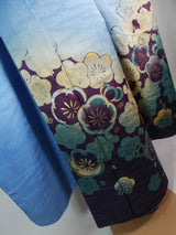 美品 振袖 長襦袢セット 作家物 正絹 金彩 銀通糸 花文様 上品ブルー系 ガード加工済　Easy-to-wear furisode