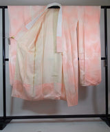 振袖 フルセット（長襦袢・袋帯・帯揚げ・帯締め）友禅 花扇面文様 薄紅×生成り 古典美 逸品     Full set / Ready to wear