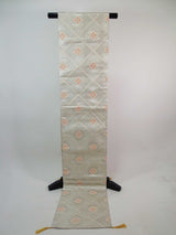 Gorgeous, HANARAHISHI pattern, pouch obi, table runner, silver thread, pure silk, recycled.