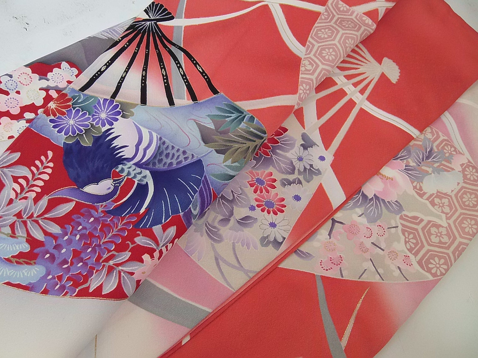 振袖 フルセット（長襦袢・袋帯・帯揚げ・帯締め）友禅 花扇面文様 薄