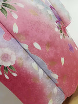 Beautiful Furisode, Kimono, pure silk, LL size, lovely pinkish color, cherry blossom design on snowflake ring, gold thread