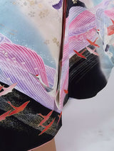 古典美 振袖3点セット＊赤地 鶴舞う吉祥文様 正絹＋袋帯＋洗える長襦袢　Full set / Easy care / Beginner friendly