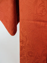 未使用　色無地　丸に笹竜胆紋入り　絹製　日本製品　日本の家紋入り　臙脂色(赤色系)
