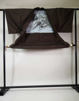 Unused 2-piece set of men's kimono, haori jacket and kimono (haori is beard pongee), pure silk, dark brown