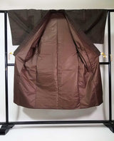 Unused 2-piece set of men's kimono, haori jacket and kimono (haori is beard pongee), pure silk, dark brown