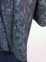 狀況良好，黑色羽織，漆織，花卉圖案，絲綢產品，日本產品，灰色和服夾克