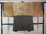 Vintage Men’s Kimono Set｜未使用　男着物2点セット 紬着物・羽織・正絹 大島紬ブランド　手縫い 日本製 焦茶色　No13