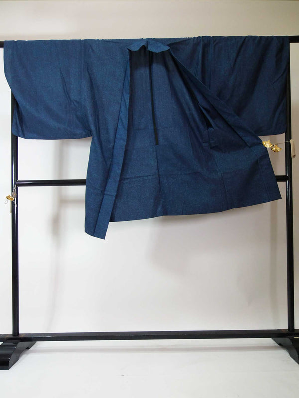 Beautiful men's kimono, 2-piece set of haori jacket and kimono, pure silk, navy blue, single-layer (unlined type)