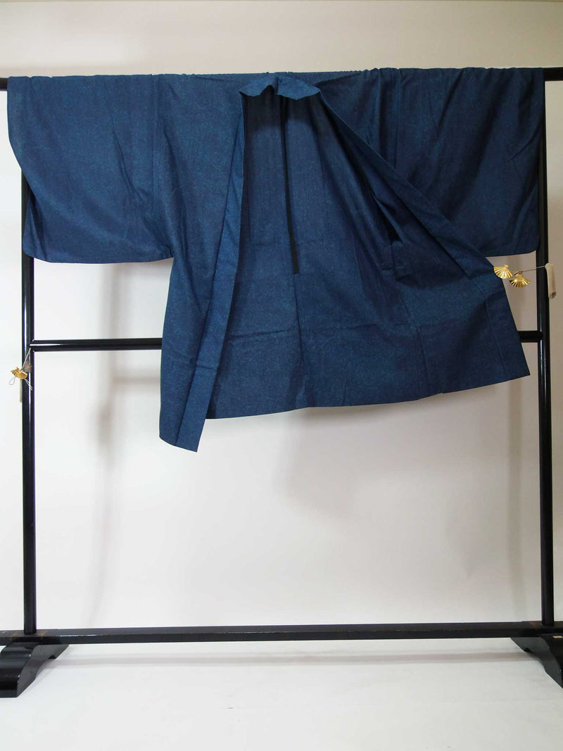 Magnifique ensemble deux pièces de kimono pour homme, veste haori et kimono, pure soie, bleu marine, vêtement unique (type non doublé).