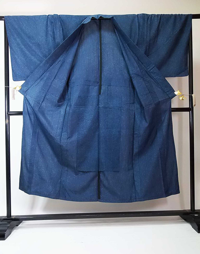 Magnifique ensemble deux pièces de kimono pour homme, veste haori et kimono, pure soie, bleu marine, vêtement unique (type non doublé).