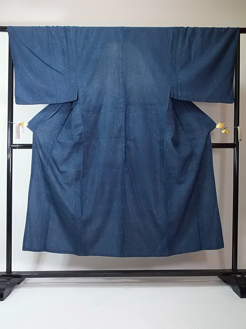 Magnifique ensemble deux pièces de kimono pour homme, veste haori et kimono, pure soie, bleu marine, vêtement unique (type non doublé).