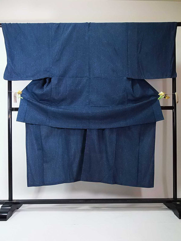 Magnifique ensemble deux pièces de kimono pour homme, veste haori et kimono, pure soie, bleu marine, vêtement unique (type non doublé).