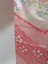 逸品 やまと誂え 総絞り訪問着『桃花の雅扇』鹿の子絞り 扇面花文様 金駒刺繍 正絹 桃色Vintage Japanese Silk Kimono