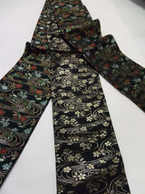 Black & Gold Sakura Reversible Hanhaba Obi | 流水桜文様 金糸織り 半幅帯 浴衣 小紋