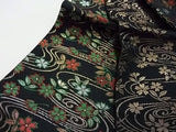 Black & Gold Sakura Reversible Hanhaba Obi | 流水桜文様 金糸織り 半幅帯 浴衣 小紋
