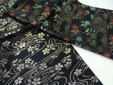 Black & Gold Sakura Reversible Hanhaba Obi | 流水桜文様 金糸織り 半幅帯 浴衣 小紋