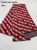 Crimson Geometry Reversible Hanhaba Obi | 麻の葉文様×幾何学模様 リバーシブル半幅帯 未使用 浴衣・小紋に