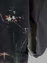 狀況良好，黑色羽織，花卉圖案，金色，手繪，絲綢產品，日本產品，和服夾克
