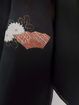 Unused, beautiful black haori with fan pattern on flowers, hand-painted in gold on silk, Japanese product Kimono jacket