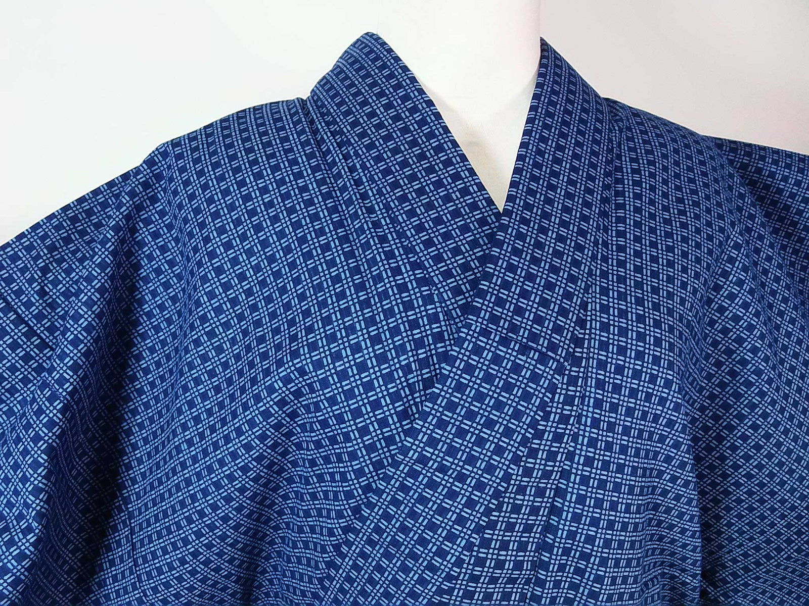 本染め 藍格子 メンズ浴衣 綿 紺青色 男性用 / Men