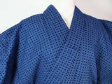 Yukata Homme en Coton | Motif à Carreaux Indigo Teint à la Main | Bleu Marine | Kimono d'Été Japonais