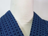 Yukata Homme en Coton | Motif à Carreaux Indigo Teint à la Main | Bleu Marine | Kimono d'Été Japonais