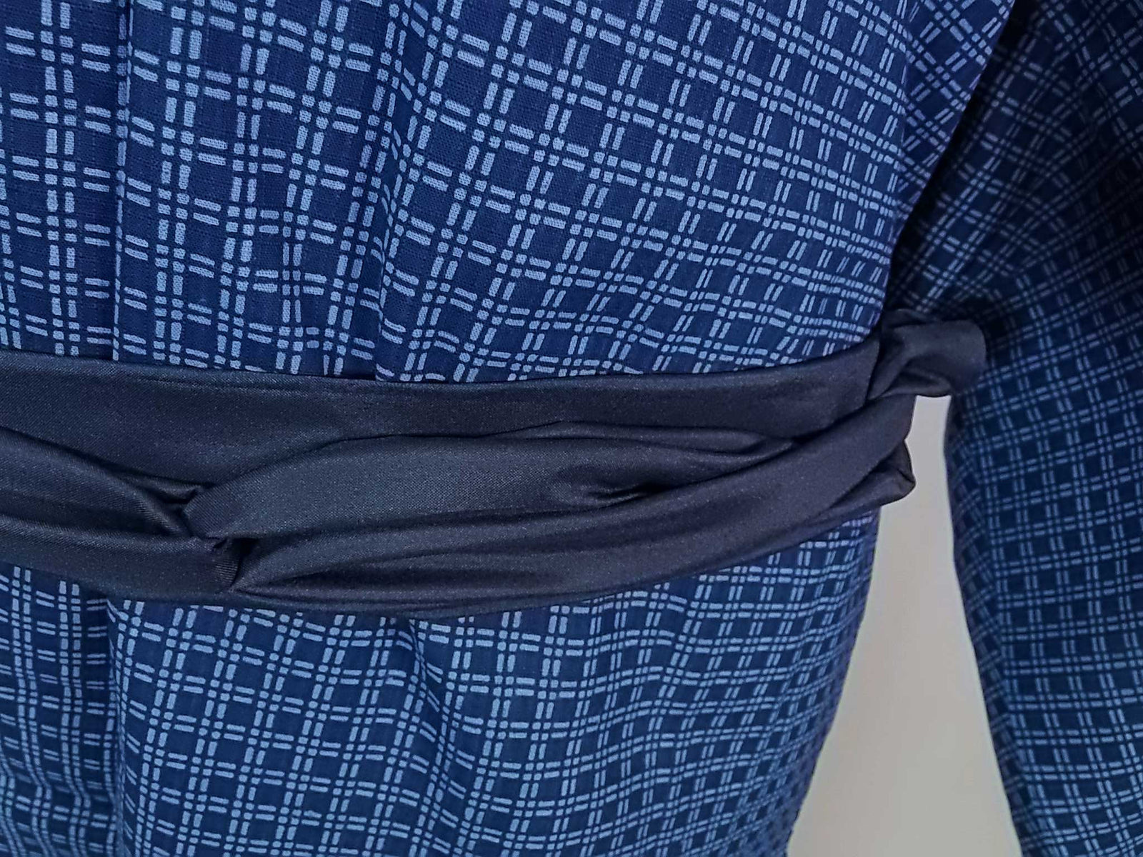 本染め 藍格子 メンズ浴衣 綿 紺青色 男性用 / Men's Yukata Hand-Dyed