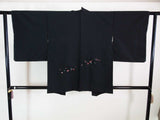 Haori noir inutilisé, broderie, motif floral, pure soie, veste de kimono.