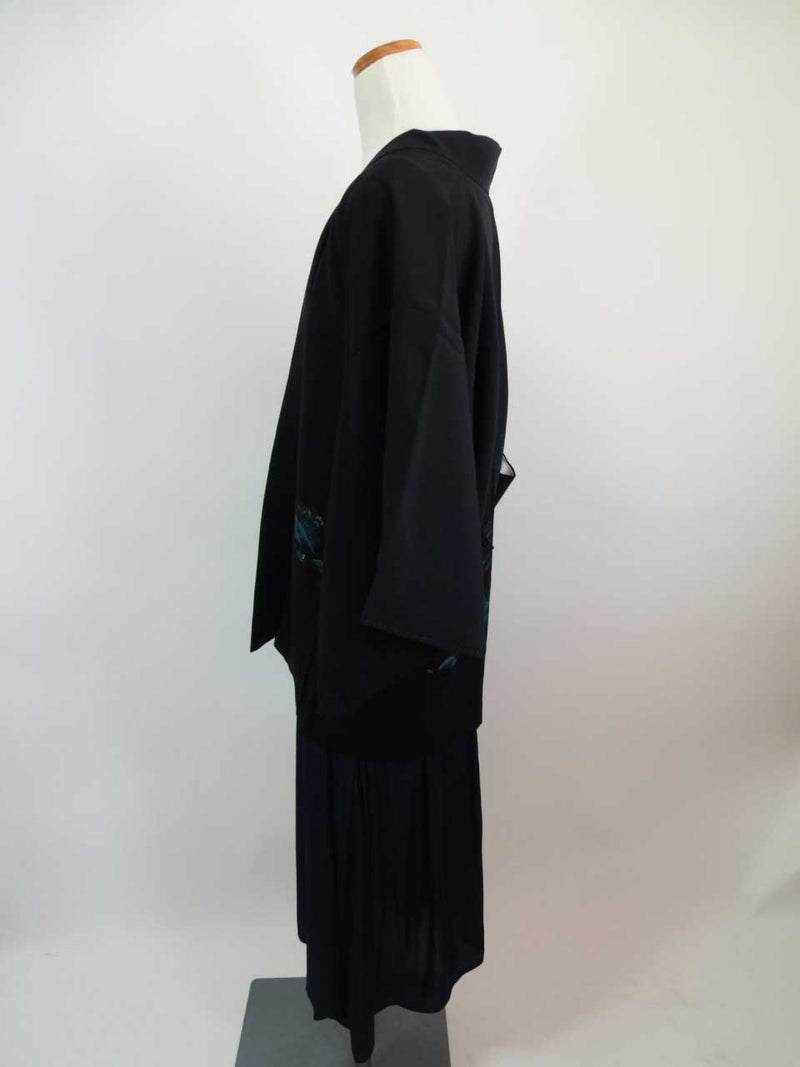 Beautiful Black Haori, Chaya Tsuji pattern, Pure silk Kimono jacket