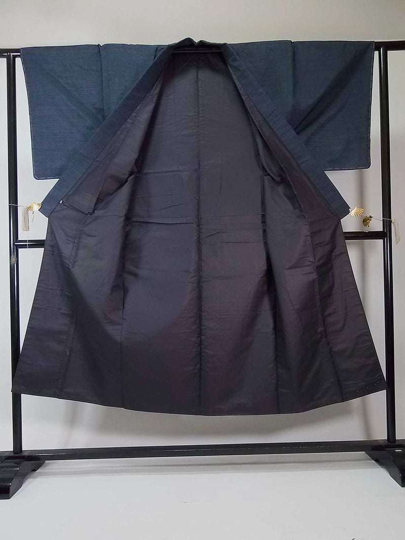 Kimono pour homme non utilisé, ensemble de deux pièces composé d'une veste haori et d'un kimono, en soie, de couleur bleu-gris, magnifique.