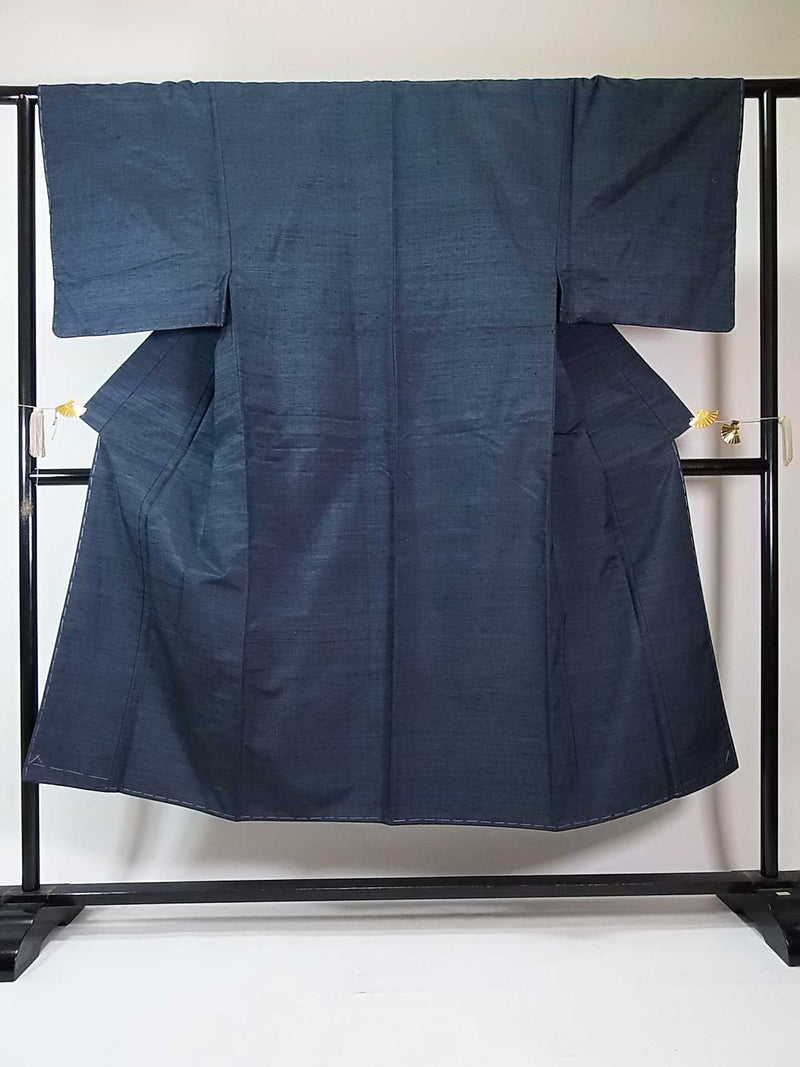 Kimono pour homme non utilisé, ensemble de deux pièces composé d'une veste haori et d'un kimono, en soie, de couleur bleu-gris, magnifique.