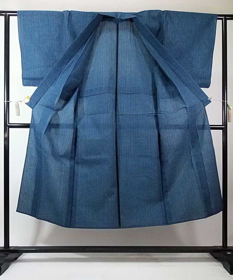 メンズ浴衣 網代文様 変わり織 綿 藍鼠色 手縫い仕立て 夏着物 Men's