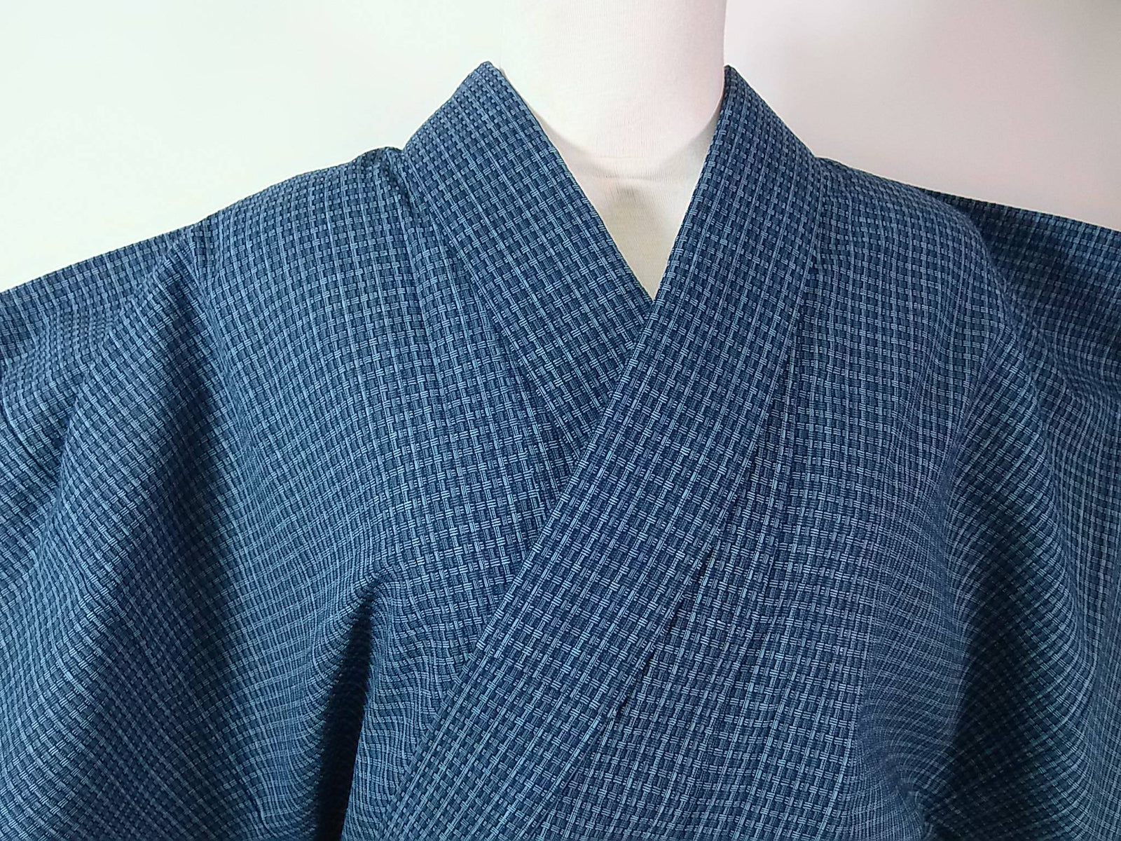 メンズ浴衣 網代文様 変わり織 綿 藍鼠色 手縫い仕立て 夏着物 Men's