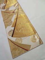 Luxurious Gold Brocade Fukuro Obi | “Elegance of Golden Mist” | Auspicious Japanese Motifs | Reversible | Japanese Table Runner | Traditional Japanese Elegance
