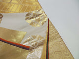 Luxurious Gold Brocade Fukuro Obi | “Elegance of Golden Mist” | Auspicious Japanese Motifs | Reversible | Japanese Table Runner | Traditional Japanese Elegance