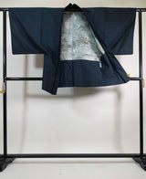 Beautiful man's kimono, 2-piece set of haori jacket and kimono, bearded pongee, patternless, navy blue 2-3