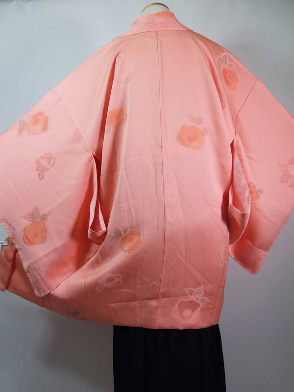 未使用　美品　羽織　橘文様　花文様　絹製品　日本製品　Kimono jacket　ピンク