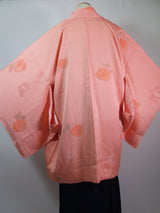 未使用　美品　羽織　橘文様　花文様　絹製品　日本製品　Kimono jacket　ピンク