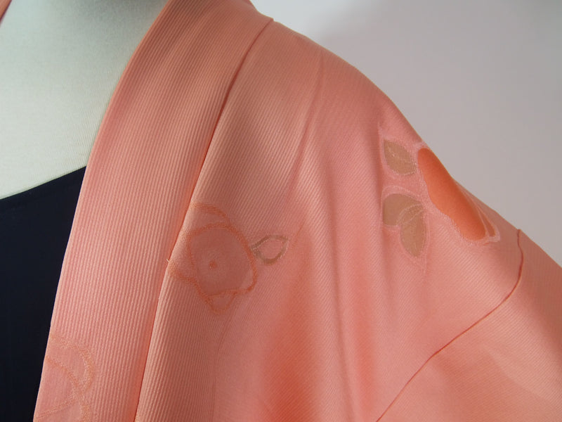 未使用　美品　羽織　橘文様　花文様　絹製品　日本製品　Kimono jacket　ピンク