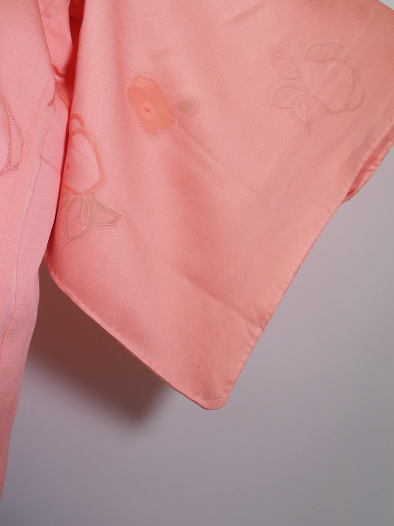 未使用　美品　羽織　橘文様　花文様　絹製品　日本製品　Kimono jacket　ピンク