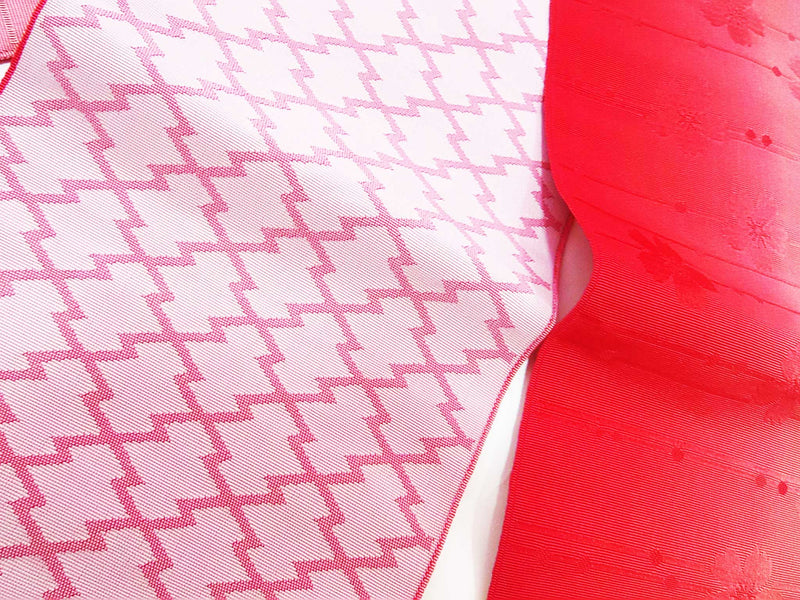 未使用浴衣腰帶半寬「櫻花」日本產品聚酯纖維雙面浴衣腰帶淺粉紅色