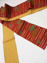 Magnifique obi yukata, obi pochette, obi étroit demi-largeur, motif paulownia, fabriqué au Japon, polyester, réversible, obi yukata, brun rougeâtre et rouge épicé.