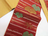 Magnifique obi yukata, obi pochette, obi étroit demi-largeur, motif paulownia, fabriqué au Japon, polyester, réversible, obi yukata, brun rougeâtre et rouge épicé.